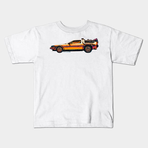 DeLorean Kids T-Shirt by lazartemarjun